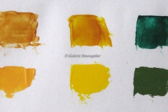 transparence et opacité : sienne naturelle, auréoline, émeraude, ocre jaune, jaune cadmium, vert oxyde de chrome
