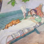 Peintre suédois, Carl Larsson, Woman Lying on a Bench pencil and watercolour