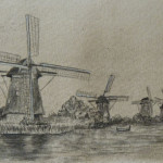 Kinderdijk,Pays-Bas,moulin, dessin