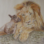 agneau, dessin, lion